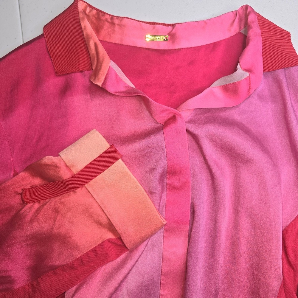 ELIE TAHARI Size Small Petite Red Long Sleeve Top Silk Blend -2388